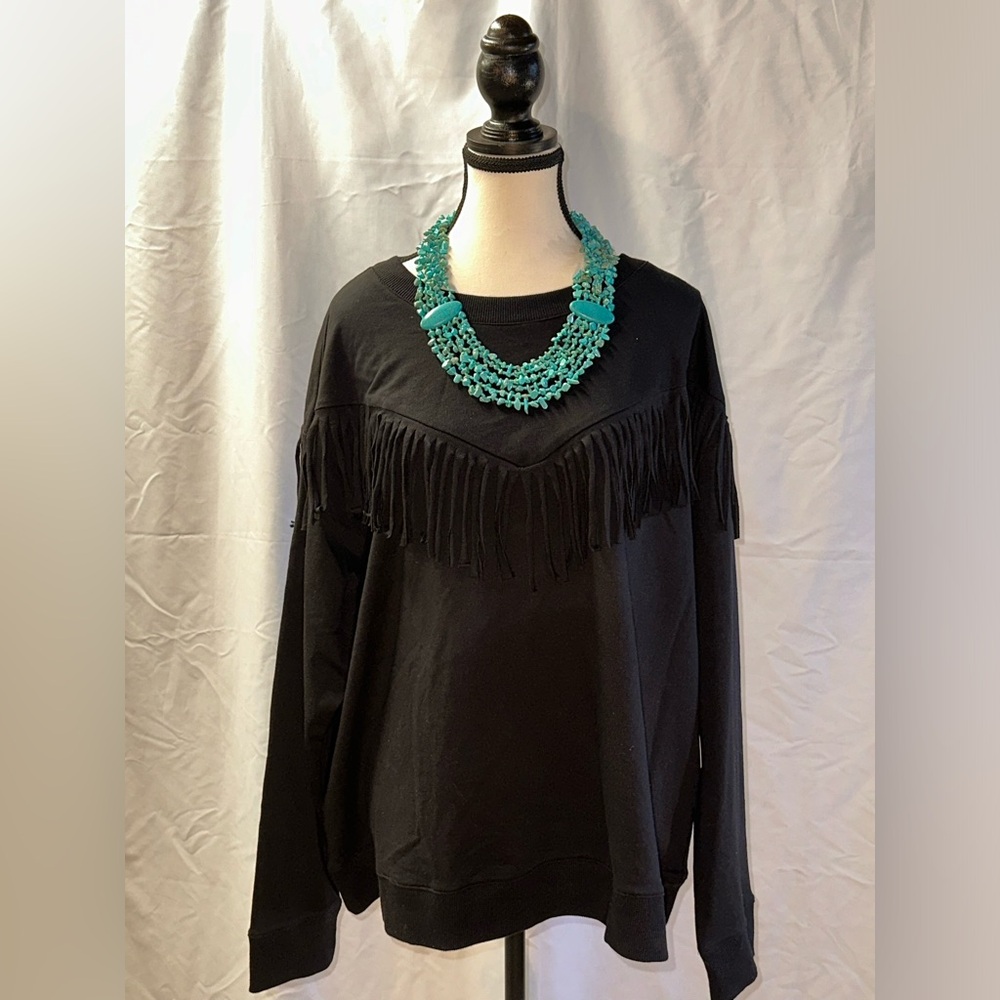a.n.a. black fringe sweater